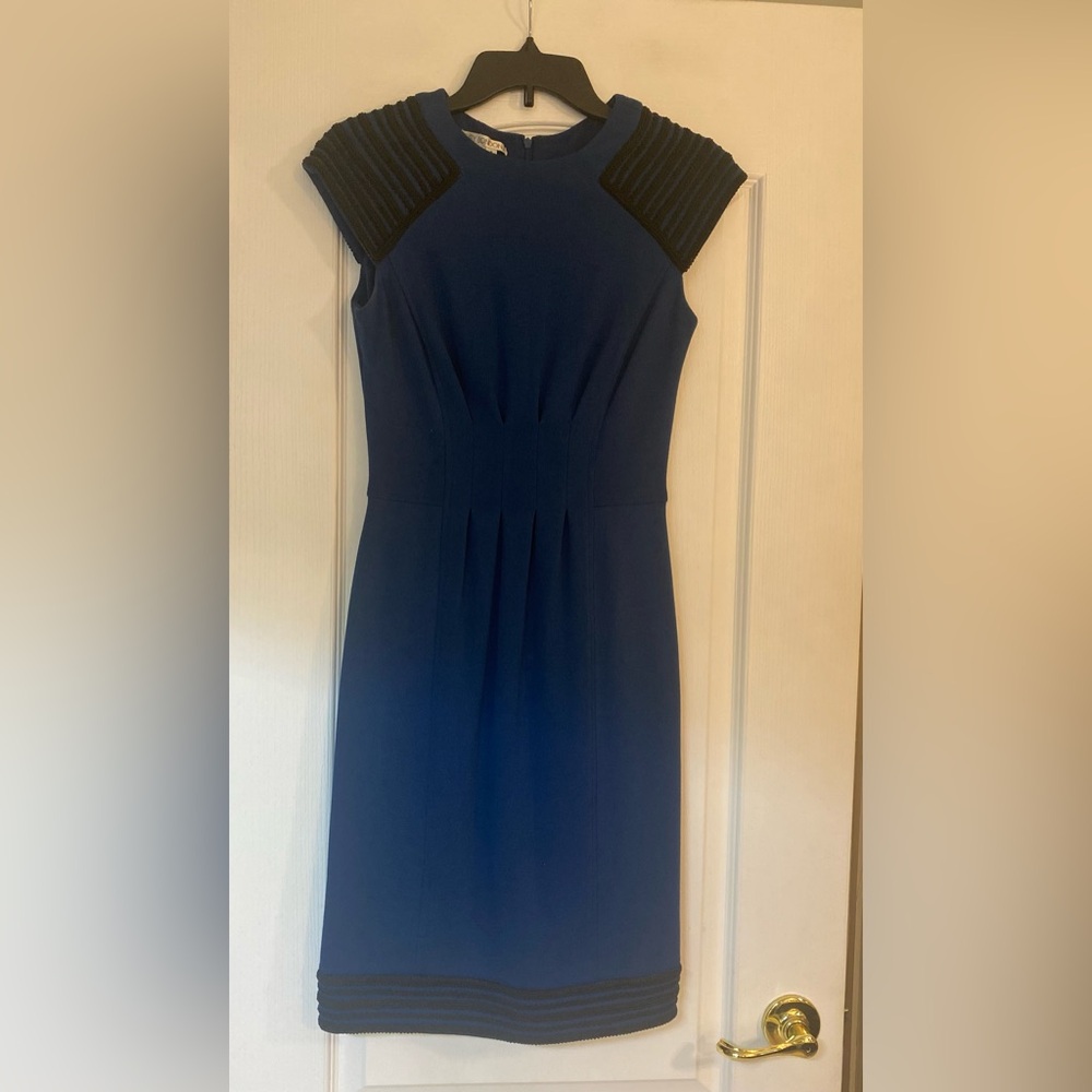 Maggy London Navy and Black Midi Dress